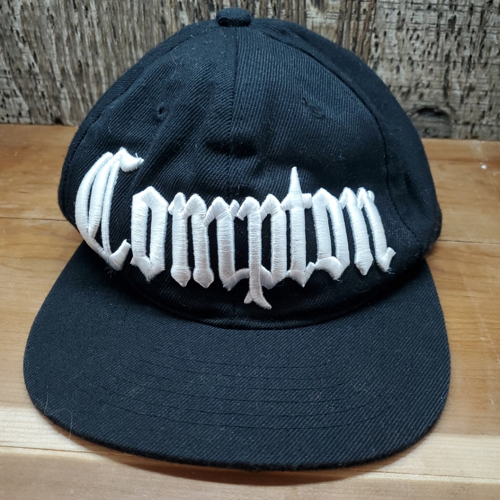 Compton Hat Cap Adjustable Snapback Black & White Old English Logo One Size